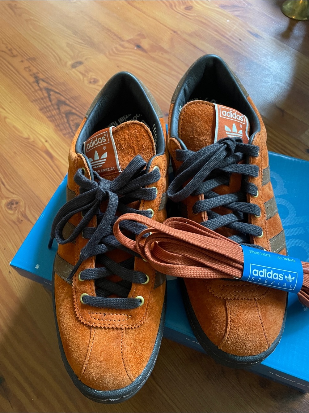 adidas spezial brown/Orange Suede Sneakers with Charcoal Stripes